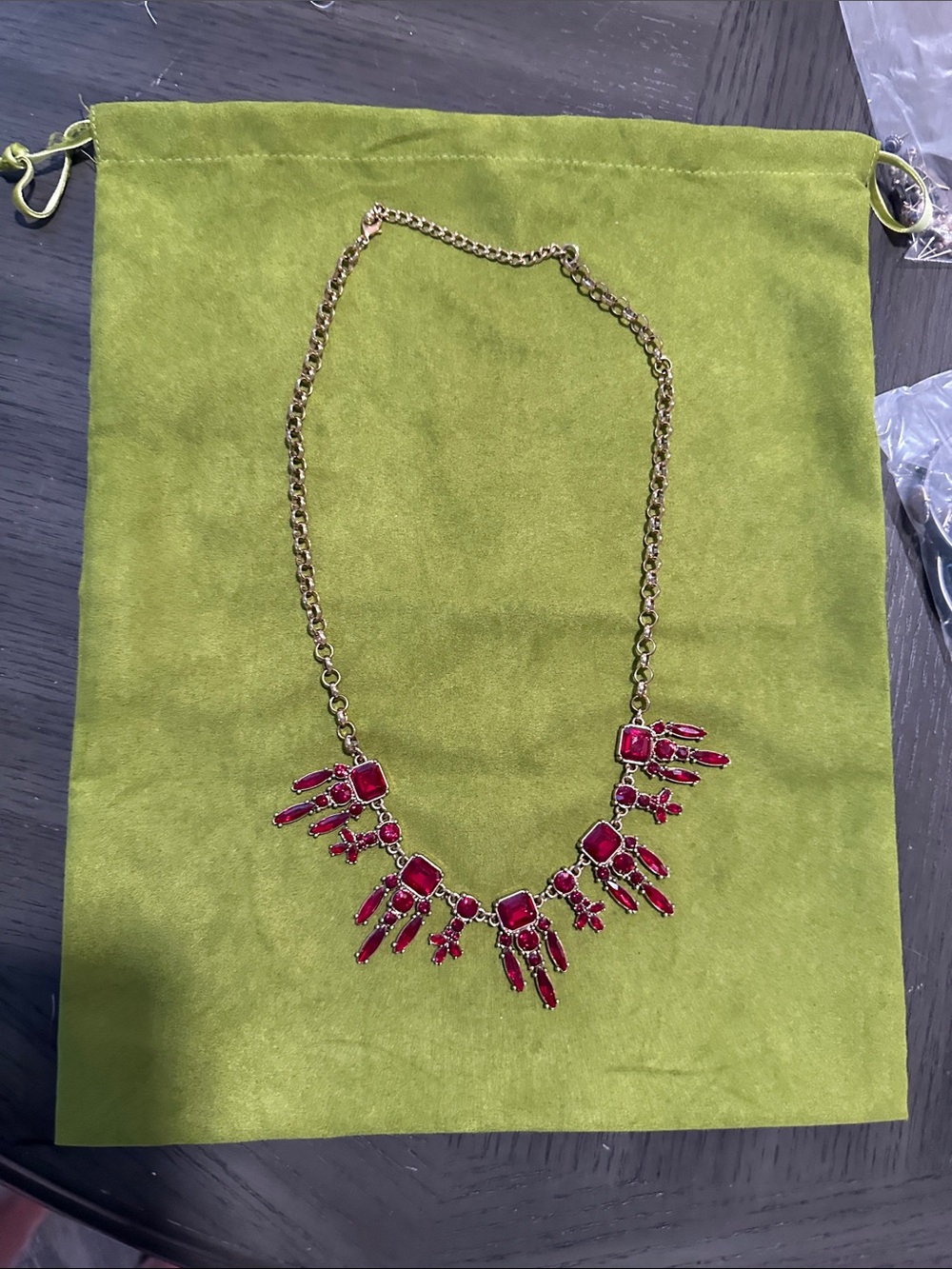 Gold Chain Necklace with Red Gem Accents - Womens Jewelry